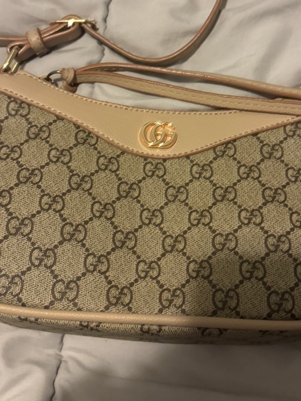 Gucci Brown Beige GG Monogram Crossbody Bag with Gold Hardware - Picture 2 of 3